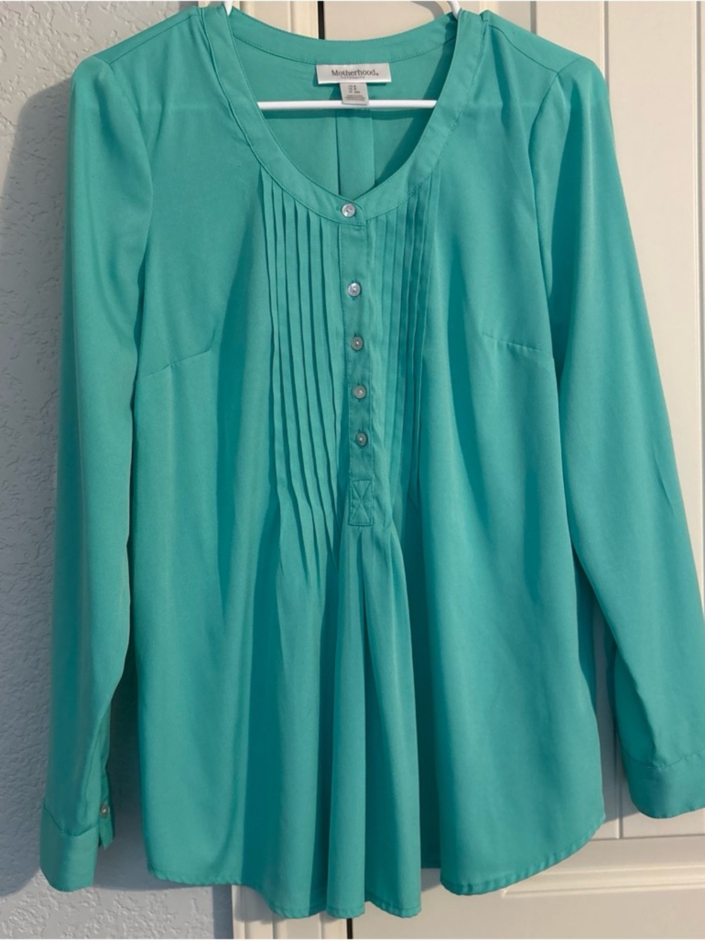 Motherhood Teal Pleated Button-Front Maternity Blouse